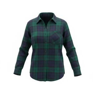 Old Navy Women Navy Blue & Green Classic Plaid Flannel Button Front Shirt Size L